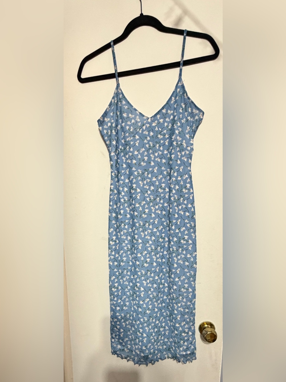 Blue Floral dress with Ruffle Trim
